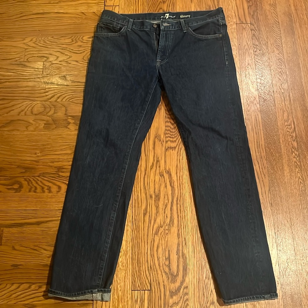 7 For All Mankind Men's Slimmy Slim Straight Jeans 36 x 32 dark wash denim